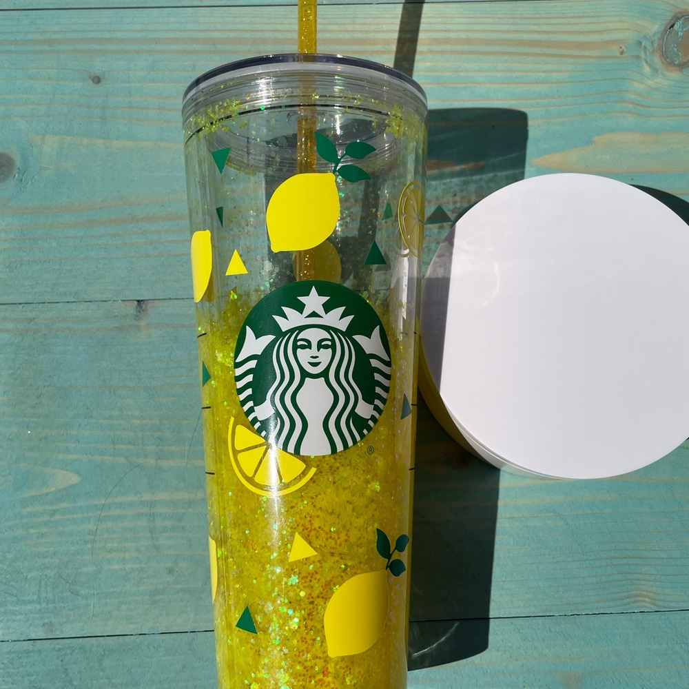 Venti Starbucks Snow Globe Tumbler Lemons Yellow Glitter Brand New Handmade